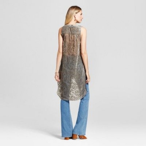 New KNOX ROSE Olive Velvet Burnout Tunic Top [E2] - Picture 2 of 8